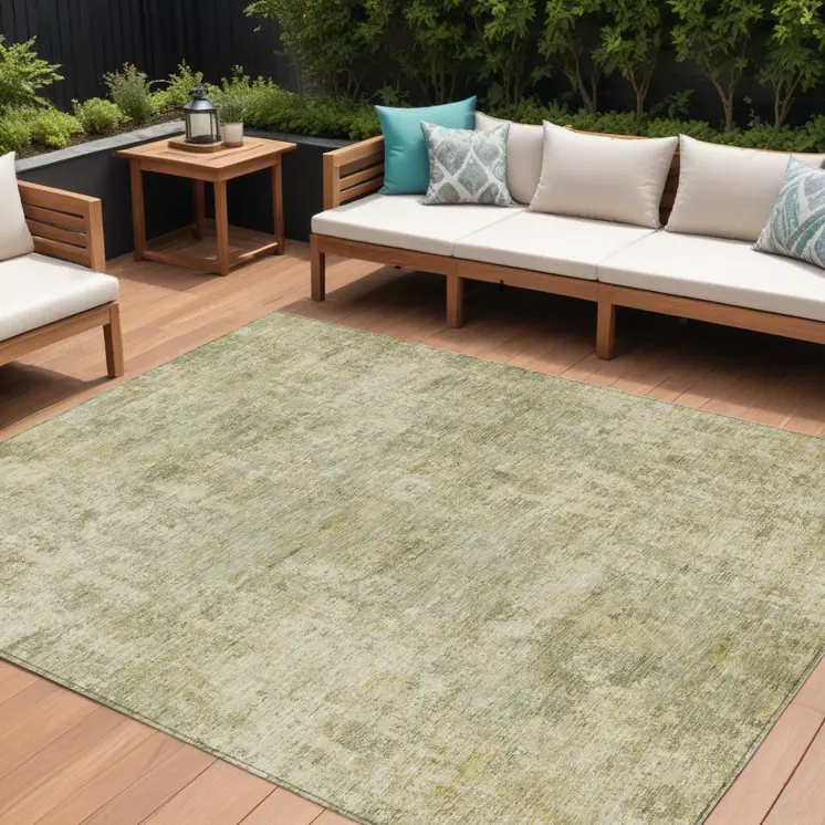 10' X 14' Sage And Beige Abstract Washable Indoor Outdoor Area Rug
