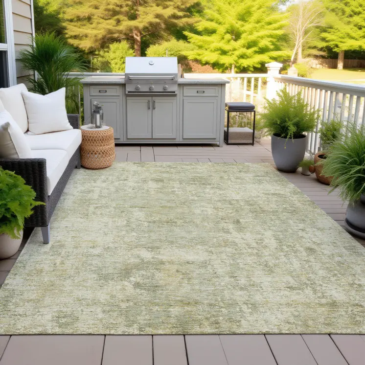 10' X 14' Sage And Beige Abstract Washable Indoor Outdoor Area Rug