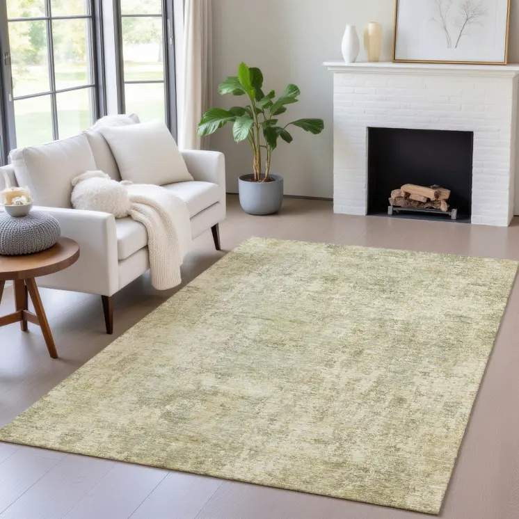 10' X 14' Sage And Beige Abstract Washable Indoor Outdoor Area Rug