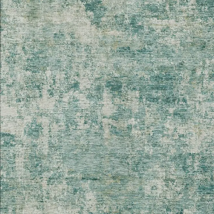 3' X 5' Teal Blue And Beige Abstract Washable Indoor Outdoor Area Rug
