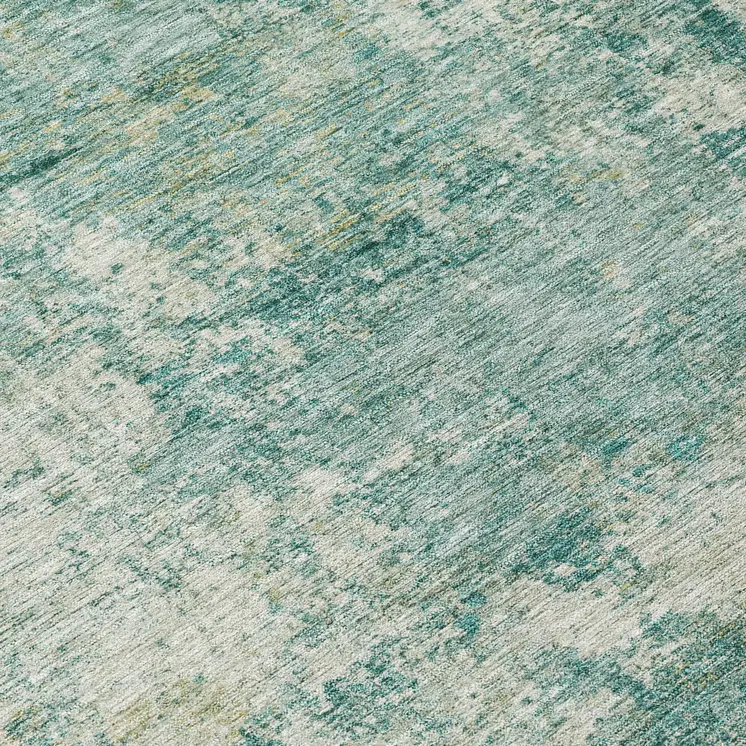 8' Teal Blue And Beige Round Abstract Washable Indoor Outdoor Area Rug