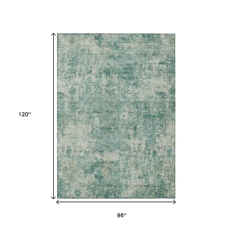 8' X 10' Teal Blue And Beige Abstract Washable Indoor Outdoor Area Rug