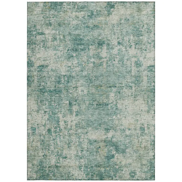 8' X 10' Teal Blue And Beige Abstract Washable Indoor Outdoor Area Rug