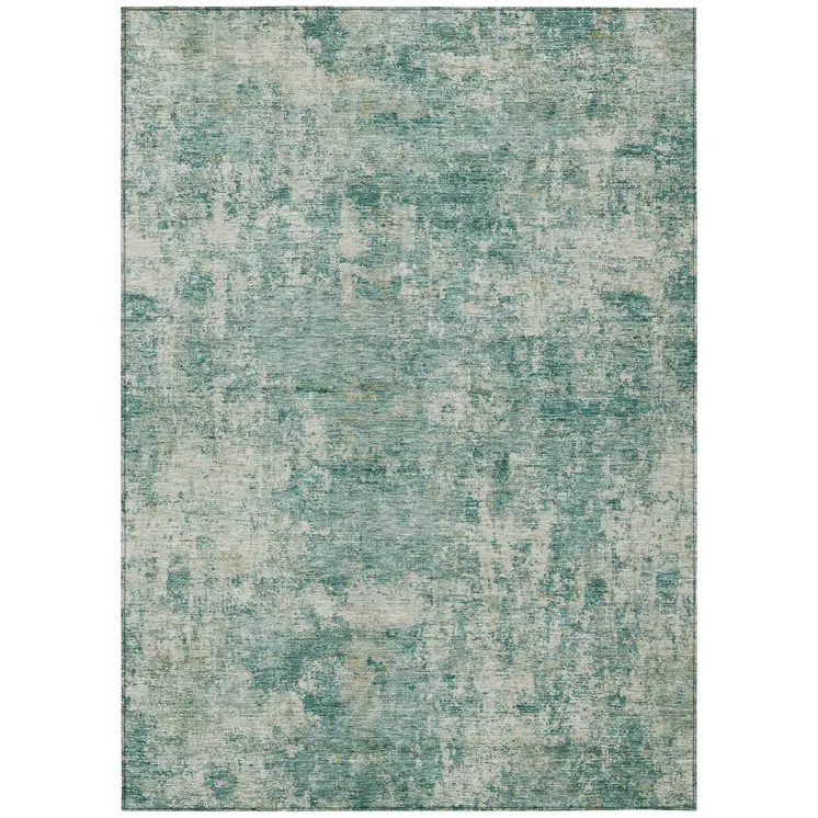 8' X 10' Teal Blue And Beige Abstract Washable Indoor Outdoor Area Rug
