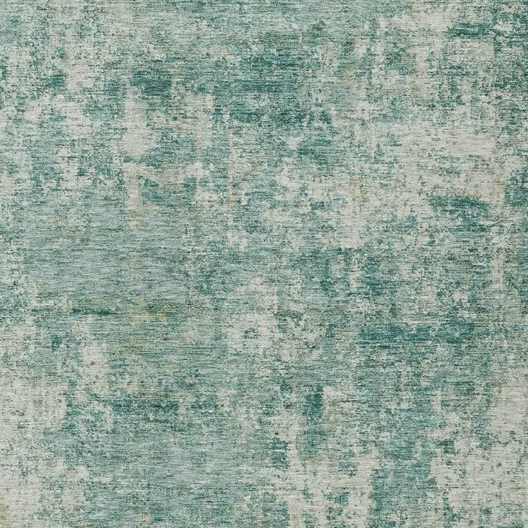 9' X 12' Teal Blue And Beige Abstract Washable Indoor Outdoor Area Rug