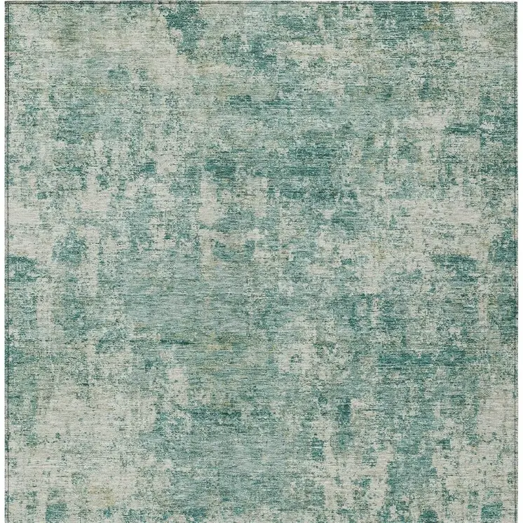 9' X 12' Teal Blue And Beige Abstract Washable Indoor Outdoor Area Rug