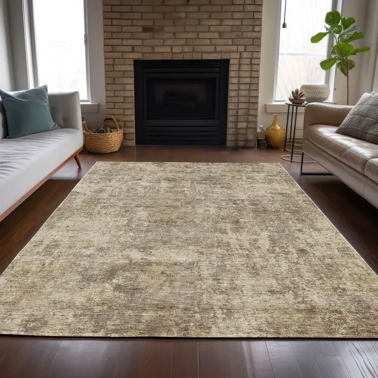 3' X 5' Taupe And Beige Abstract Washable Indoor Outdoor Area Rug