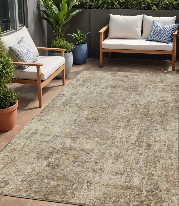5' X 8' Taupe And Beige Abstract Washable Indoor Outdoor Area Rug