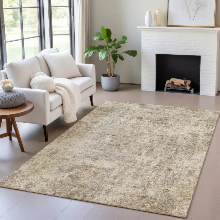 5' X 8' Taupe And Beige Abstract Washable Indoor Outdoor Area Rug