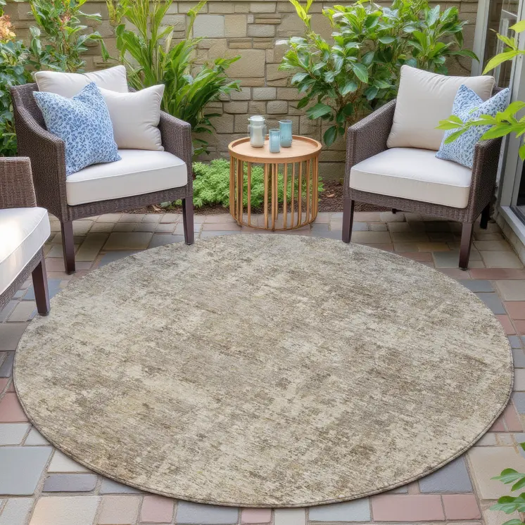 8' Taupe And Beige Round Abstract Washable Indoor Outdoor Area Rug