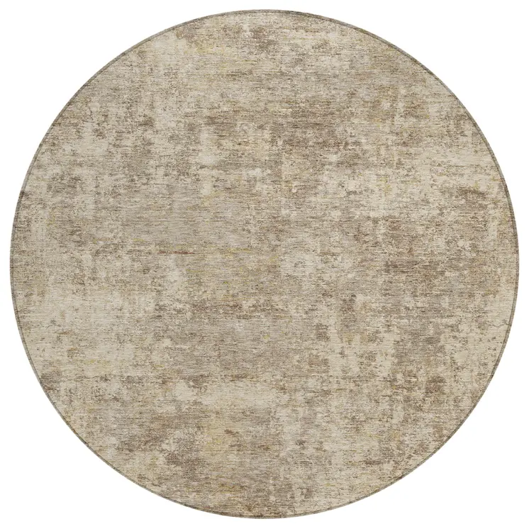 8' Taupe And Beige Round Abstract Washable Indoor Outdoor Area Rug