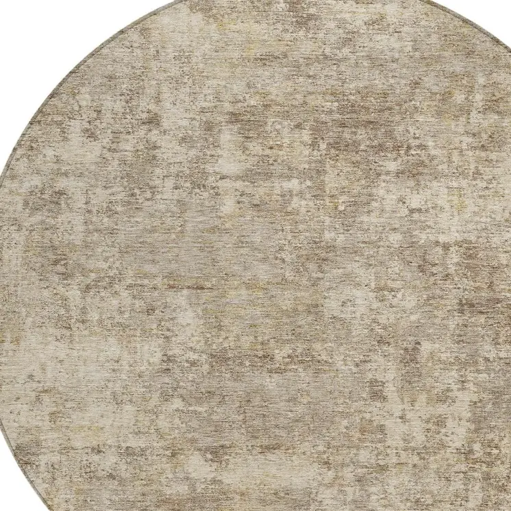 8' Taupe And Beige Round Abstract Washable Indoor Outdoor Area Rug
