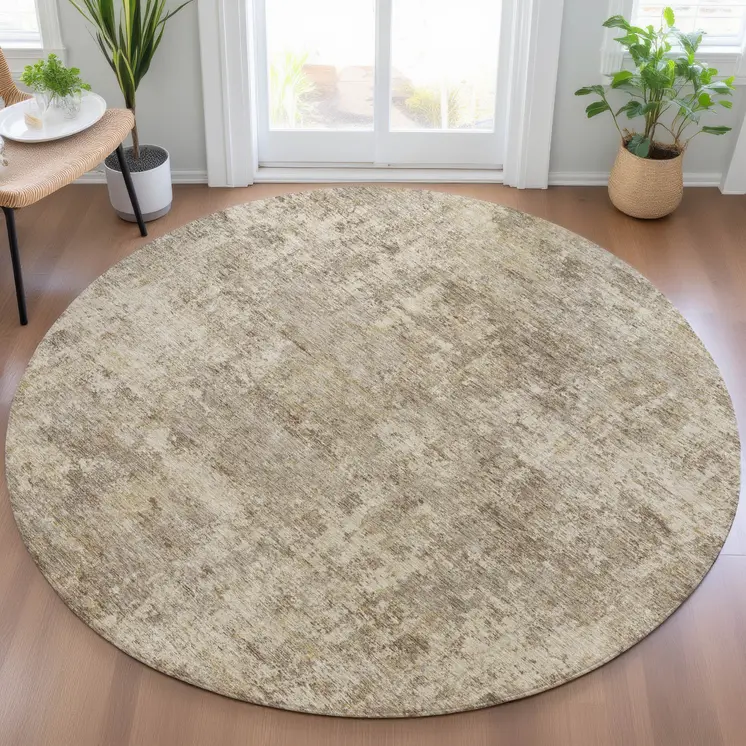 8' Taupe And Beige Round Abstract Washable Indoor Outdoor Area Rug