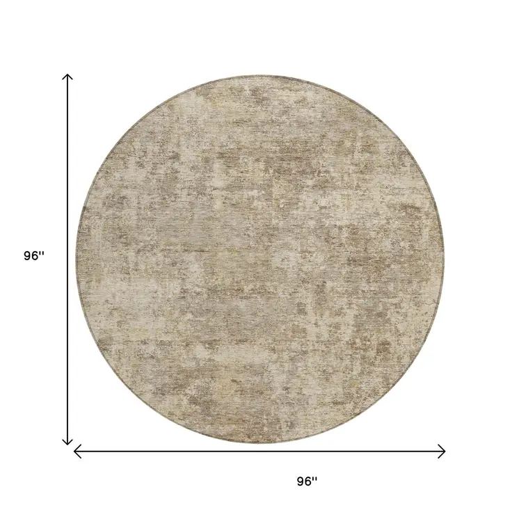 8' Taupe And Beige Round Abstract Washable Indoor Outdoor Area Rug