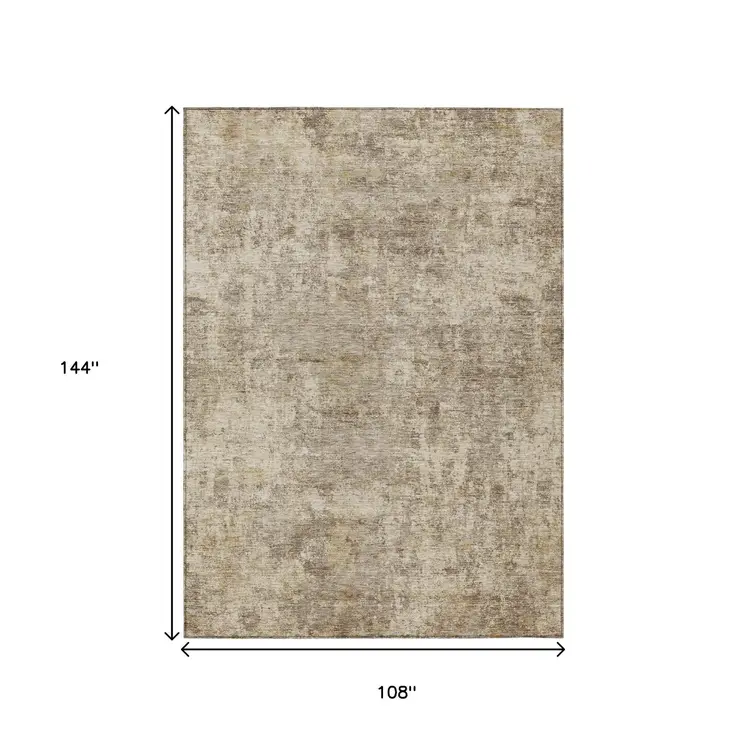 9' X 12' Taupe And Beige Abstract Washable Indoor Outdoor Area Rug
