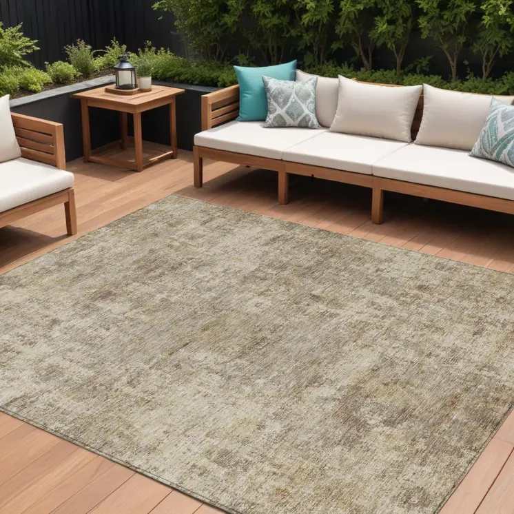 9' X 12' Taupe And Beige Abstract Washable Indoor Outdoor Area Rug