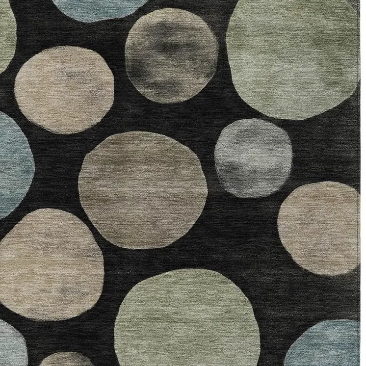 3' X 5' Black Fern Green And Teal Blue Geometric Washable Indoor Outdoor Area Rug