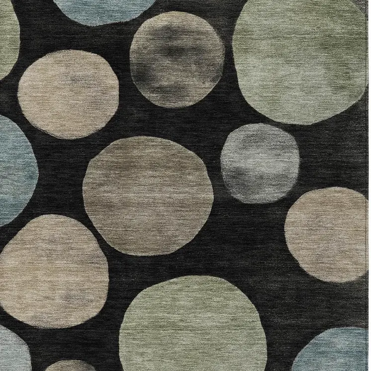 5' X 8' Black Fern Green And Teal Blue Geometric Washable Indoor Outdoor Area Rug