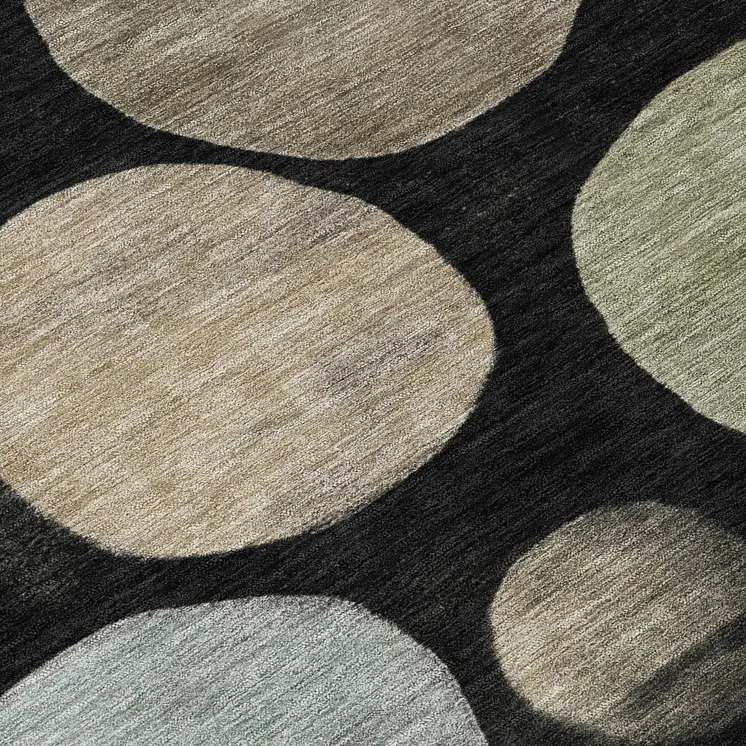 5' X 8' Black Fern Green And Teal Blue Geometric Washable Indoor Outdoor Area Rug