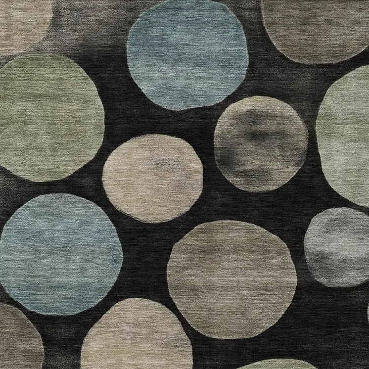 8' X 10' Black Fern Green And Teal Blue Geometric Washable Indoor Outdoor Area Rug