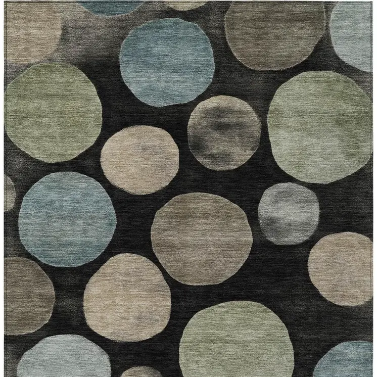 9' X 12' Black Fern Green And Teal Blue Geometric Washable Indoor Outdoor Area Rug