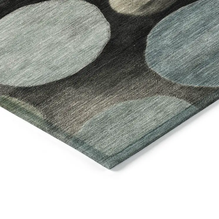 9' X 12' Black Fern Green And Teal Blue Geometric Washable Indoor Outdoor Area Rug