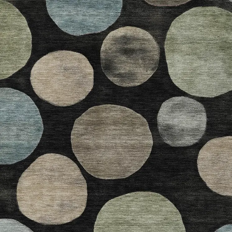 10' X 14' Black Fern Green And Teal Blue Geometric Washable Indoor Outdoor Area Rug