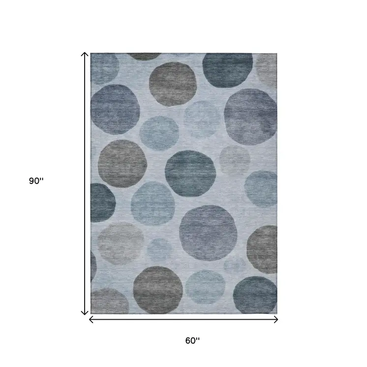 5' X 8' Blue And Gray Geometric Washable Indoor Outdoor Area Rug