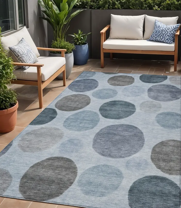 5' X 8' Blue And Gray Geometric Washable Indoor Outdoor Area Rug