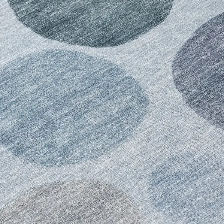 8' Blue And Gray Round Geometric Washable Indoor Outdoor Area Rug