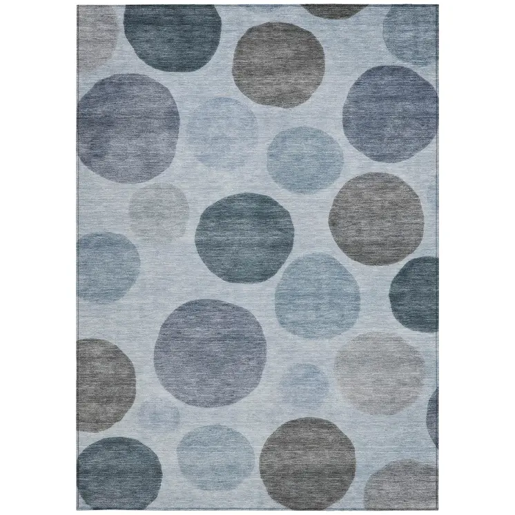 9' X 12' Blue And Gray Geometric Washable Indoor Outdoor Area Rug