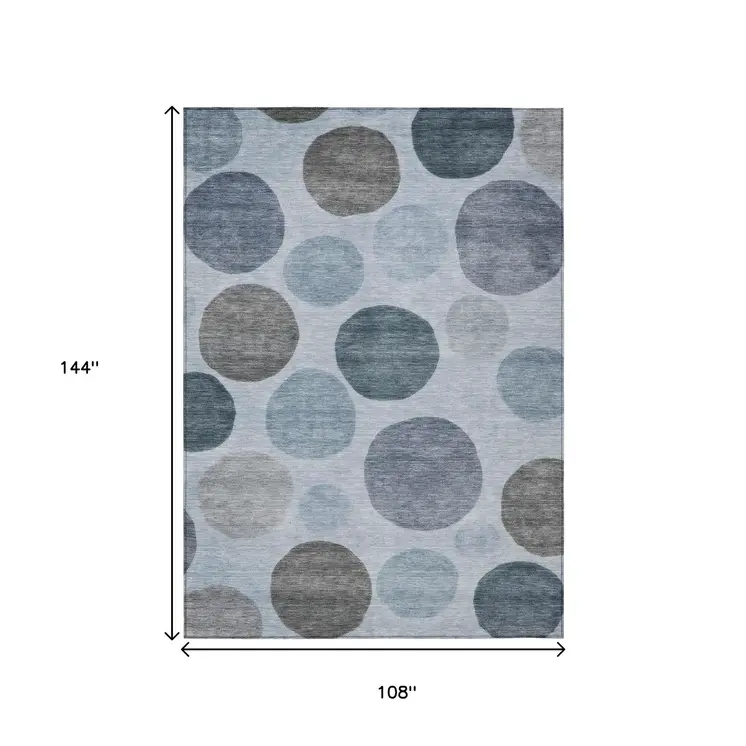 9' X 12' Blue And Gray Geometric Washable Indoor Outdoor Area Rug