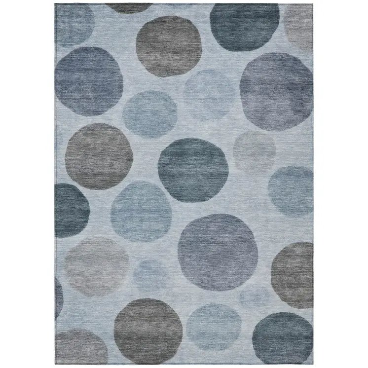 9' X 12' Blue And Gray Geometric Washable Indoor Outdoor Area Rug