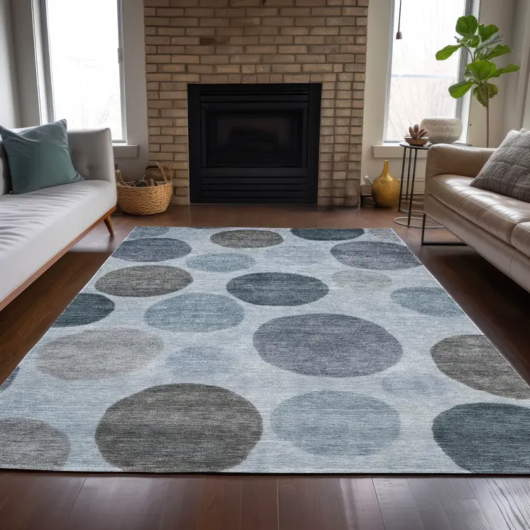 10' X 14' Blue And Gray Geometric Washable Indoor Outdoor Area Rug