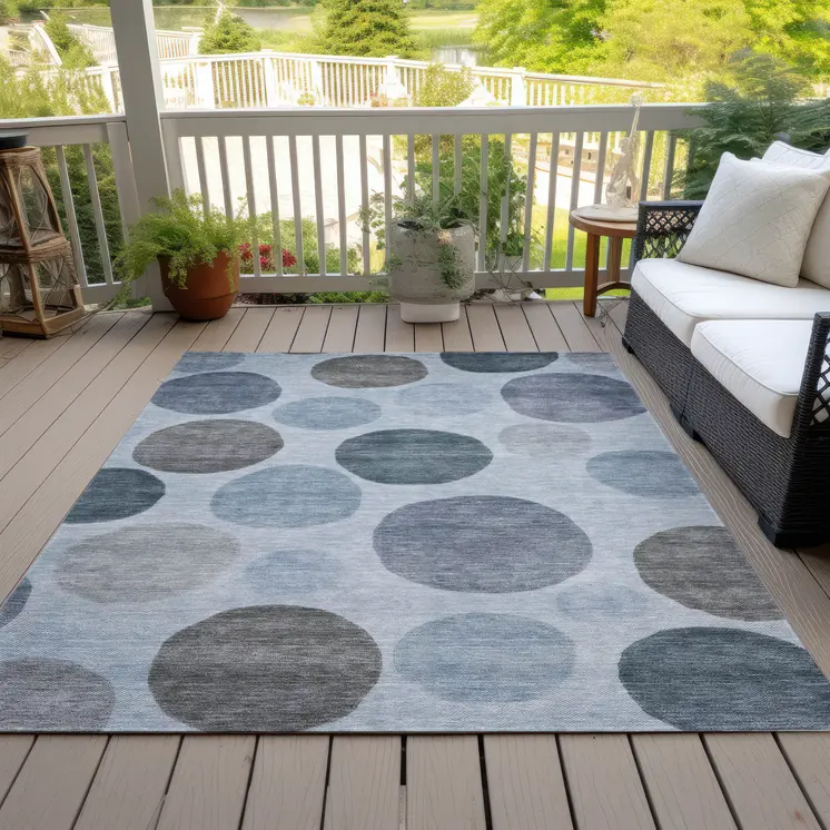 10' X 14' Blue And Gray Geometric Washable Indoor Outdoor Area Rug
