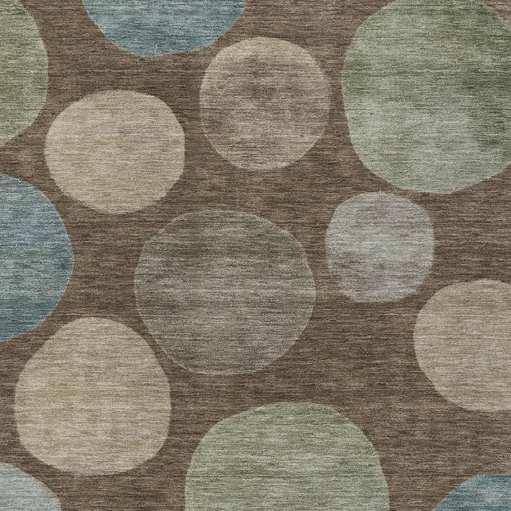 3' X 5' Chocolate Fern Green And Teal Blue Geometric Washable Indoor Outdoor Area Rug