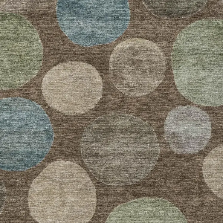 3' X 5' Chocolate Fern Green And Teal Blue Geometric Washable Indoor Outdoor Area Rug