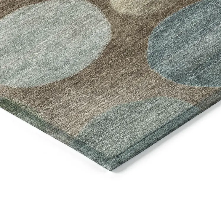 5' X 8' Chocolate Fern Green And Teal Blue Geometric Washable Indoor Outdoor Area Rug