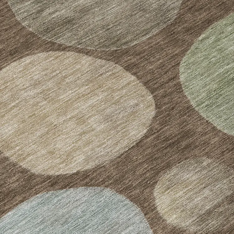 8' Chocolate Fern Green And Teal Blue Round Geometric Washable Indoor Outdoor Area Rug