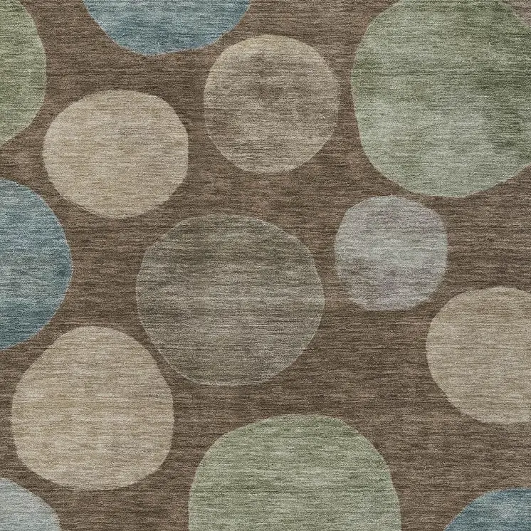 8' X 10' Chocolate Fern Green And Teal Blue Geometric Washable Indoor Outdoor Area Rug