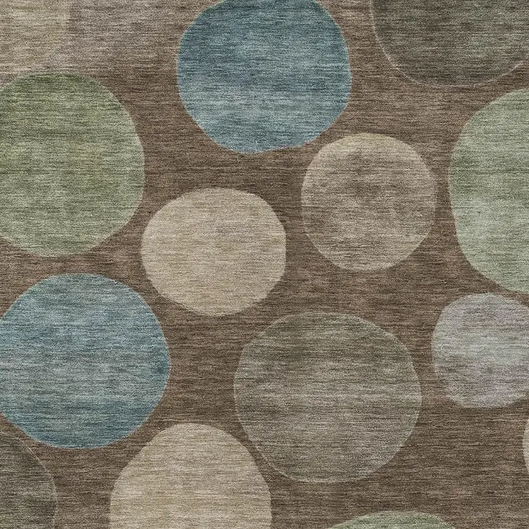 8' X 10' Chocolate Fern Green And Teal Blue Geometric Washable Indoor Outdoor Area Rug