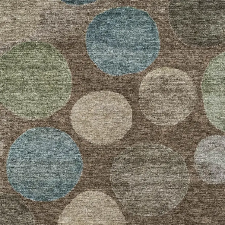 10' X 14' Chocolate Fern Green And Teal Blue Geometric Washable Indoor Outdoor Area Rug