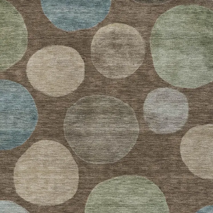 10' X 14' Chocolate Fern Green And Teal Blue Geometric Washable Indoor Outdoor Area Rug