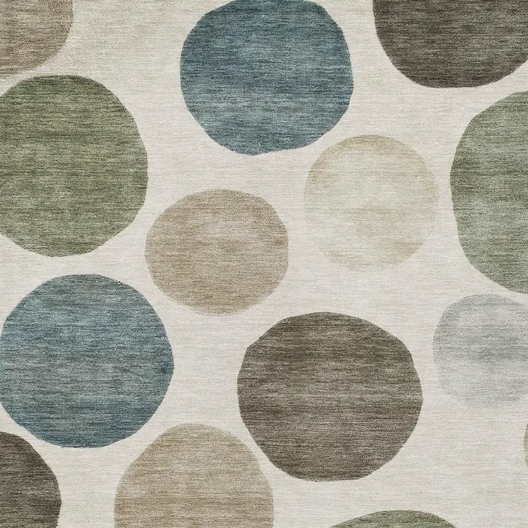3' X 5' Ivory Fern Green And Teal Blue Geometric Washable Indoor Outdoor Area Rug