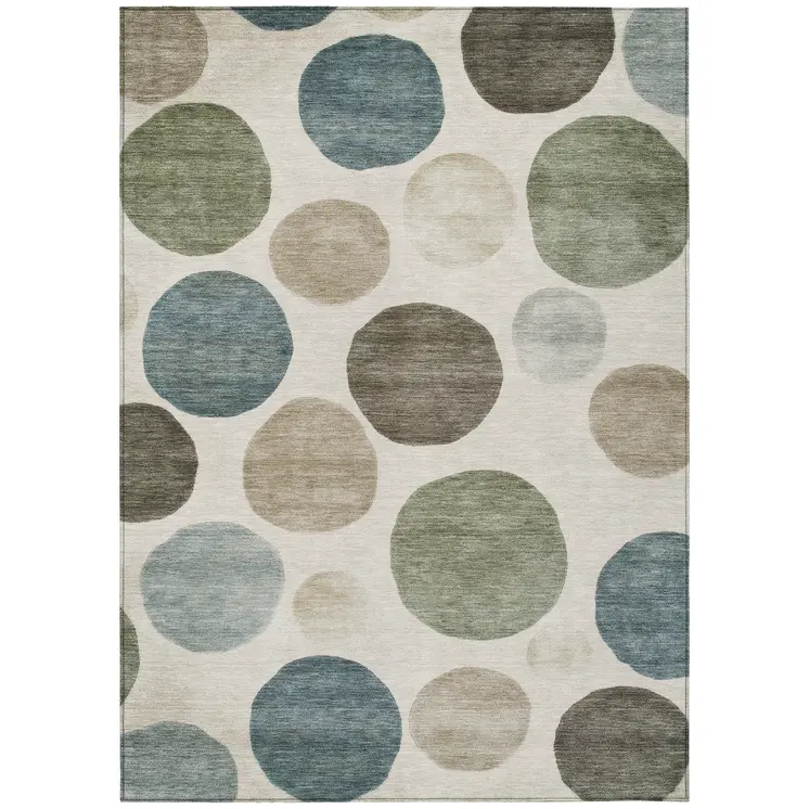 3' X 5' Ivory Fern Green And Teal Blue Geometric Washable Indoor Outdoor Area Rug