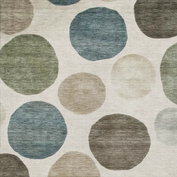 5' X 8' Ivory Fern Green And Teal Blue Geometric Washable Indoor Outdoor Area Rug