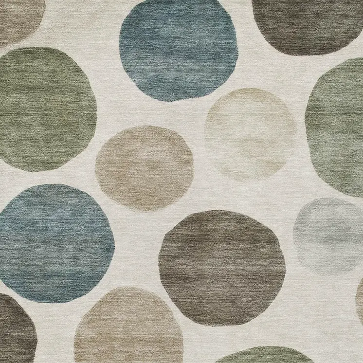5' X 8' Ivory Fern Green And Teal Blue Geometric Washable Indoor Outdoor Area Rug