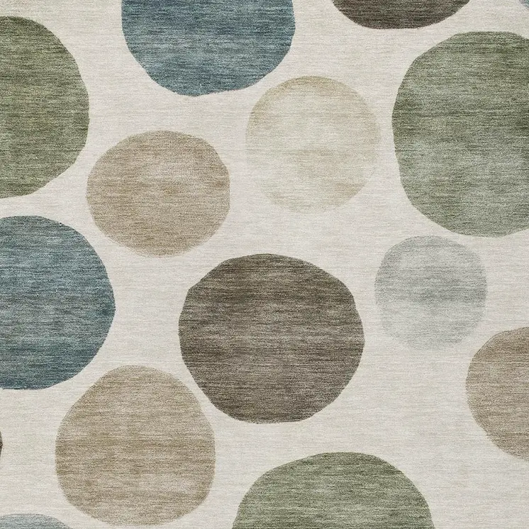 8' X 10' Ivory Fern Green And Teal Blue Geometric Washable Indoor Outdoor Area Rug
