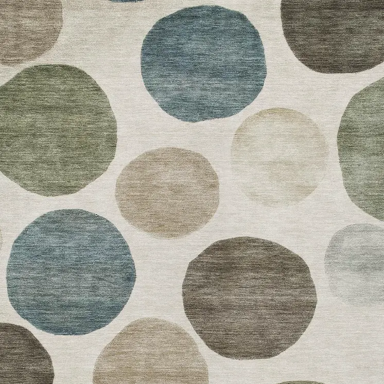9' X 12' Ivory Fern Green And Teal Blue Geometric Washable Indoor Outdoor Area Rug