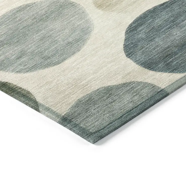 10' X 14' Ivory Fern Green And Teal Blue Geometric Washable Indoor Outdoor Area Rug